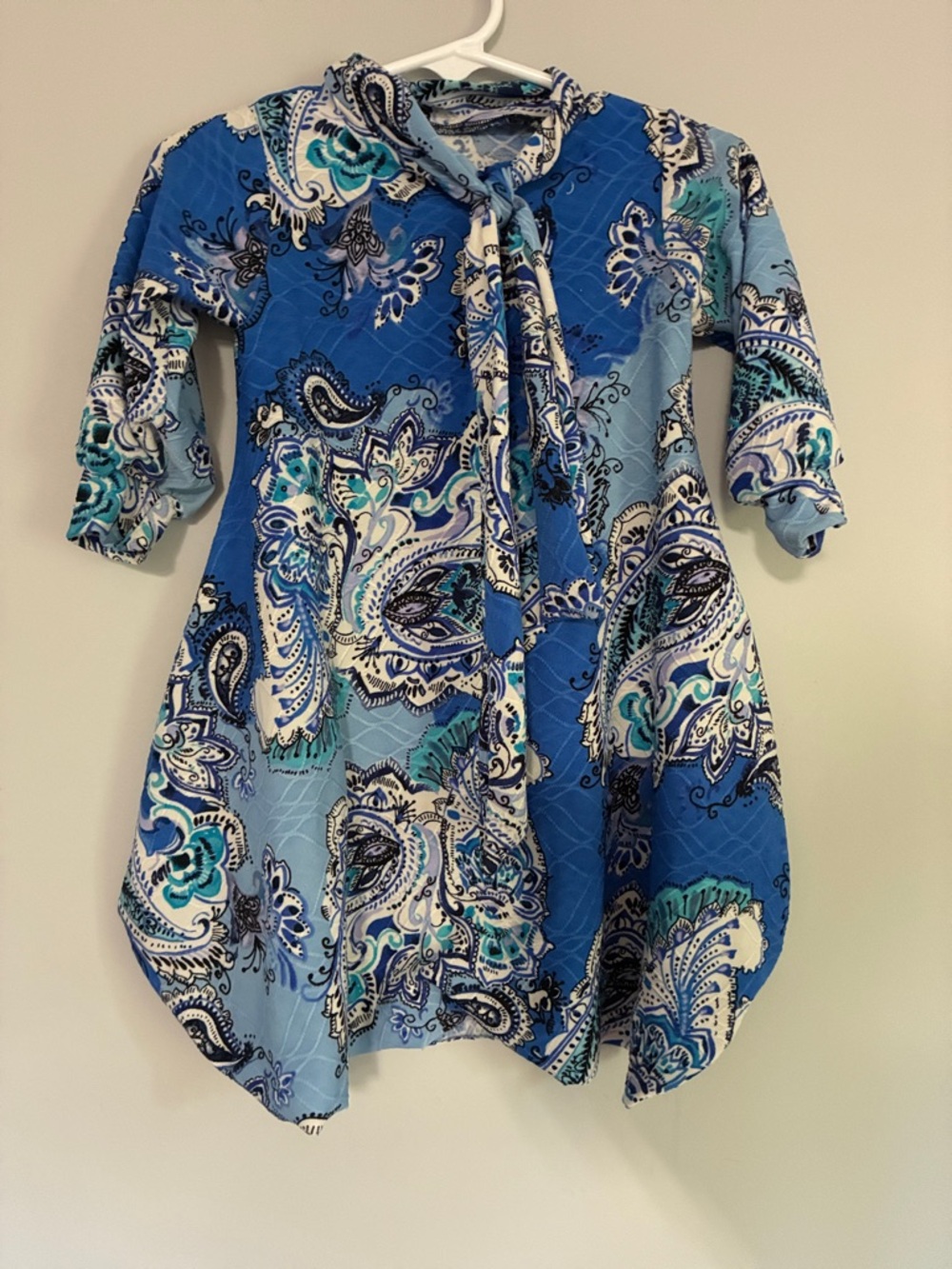 Custom made- Blue Paisley Tie-Neck Girls